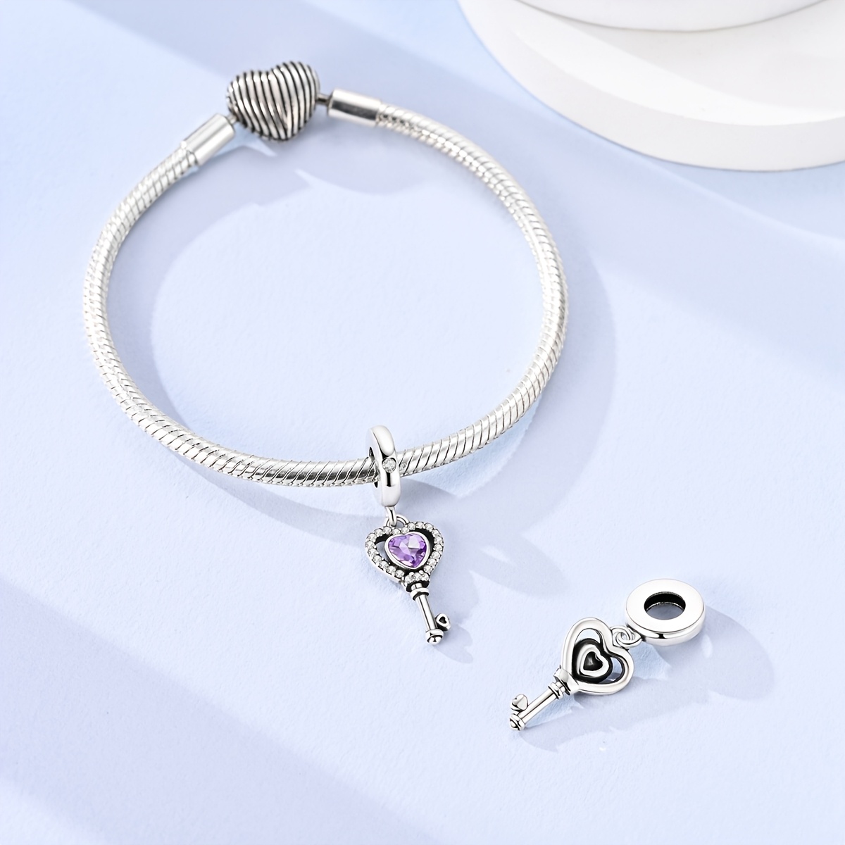 Heart Key Silver Plated Charm for DIY Jewellery Making